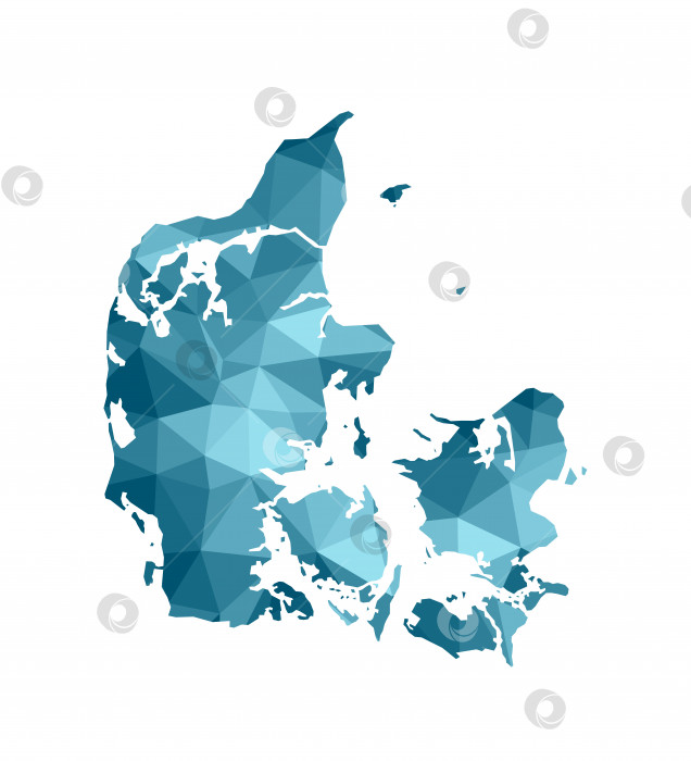 Скачать Векторный значок изолированной иллюстрации с упрощенным синим силуэтом карты Дании. Многоугольный геометрический стиль, треугольные формы. Белый фон фотосток Ozero