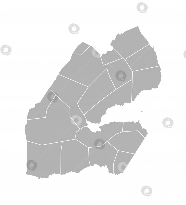 Скачать Векторная изолированная иллюстрация упрощенной административной карты Джибути. Границы районов (областей). Серые силуэты. Белый контур фотосток Ozero
