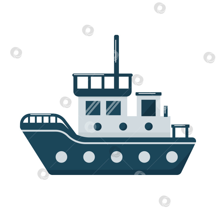 Скачать Морское рыболовецкое судно. Лодка, корабль, морской транспорт выделены белым цветом. Концепция транспорта, путешествий, рыбной промышленности. фотосток Ozero