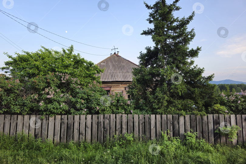 Скачать Старый деревенский деревянный дом за забором фотосток Ozero