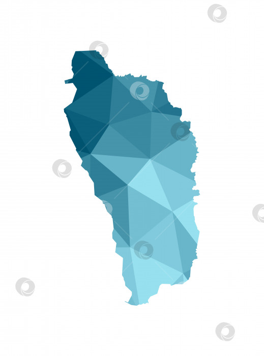 Скачать Векторный значок изолированной иллюстрации с упрощенным синим силуэтом карты Содружества Доминики. Многоугольный геометрический стиль, треугольные формы. Белый фон фотосток Ozero