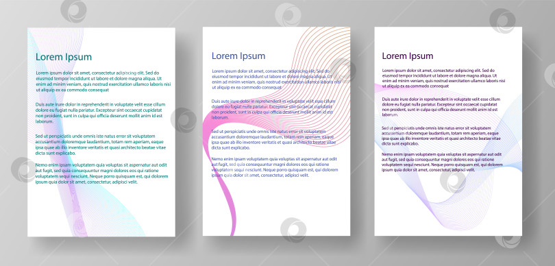 Скачать Три макета букв формата А4 с текстом lorem ipsum. Документы отображаются на светло-сером фоне. Концепция дизайна макета документа. Векторная иллюстрация фотосток Ozero