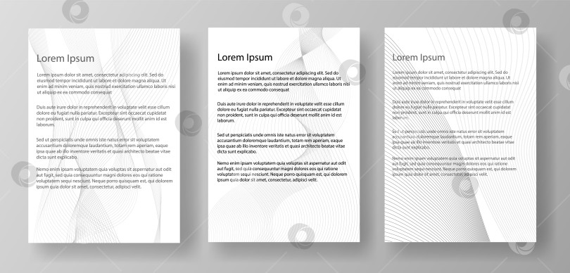 Скачать Три макета букв формата А4 с текстом lorem ipsum. Документы отображаются на светло-сером фоне. Концепция дизайна макета документа. Векторная иллюстрация фотосток Ozero