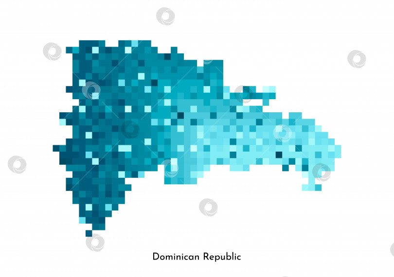 Скачать Векторная изолированная геометрическая иллюстрация с упрощенным льдисто-голубым силуэтом карты Доминиканской Республики. Стиль пиксельной графики для шаблона NFT. Точечный логотип с градиентной текстурой для дизайна на белом фоне фотосток Ozero