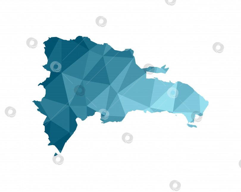 Скачать Векторный значок изолированной иллюстрации с упрощенным синим силуэтом карты Доминиканской Республики. Многоугольный геометрический стиль, треугольные формы. Белый фон фотосток Ozero