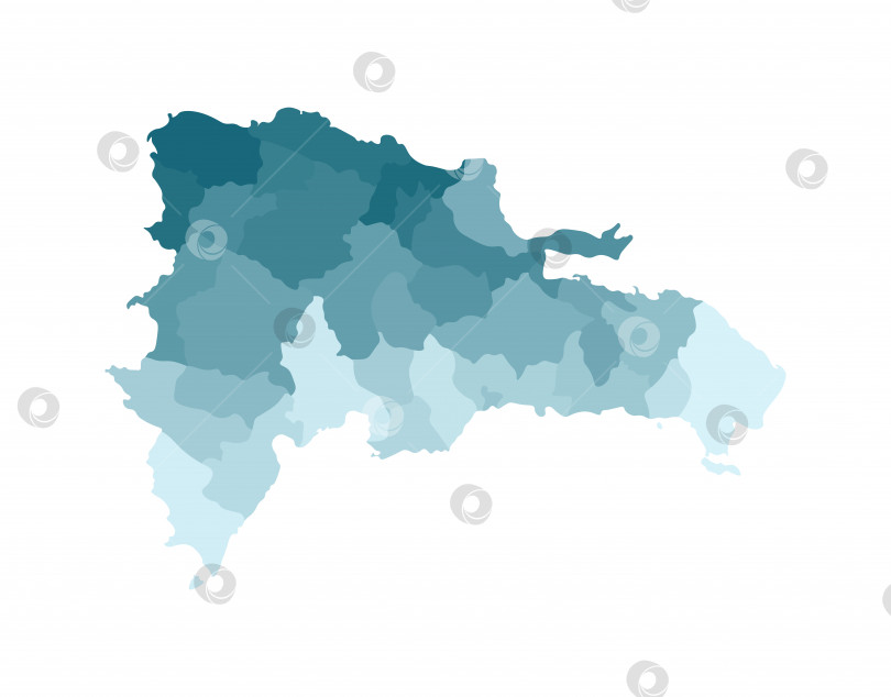 Скачать Векторная изолированная иллюстрация упрощенной административной карты Доминиканской Республики. Границы провинций. Красочные силуэты синего цвета цвета хаки фотосток Ozero
