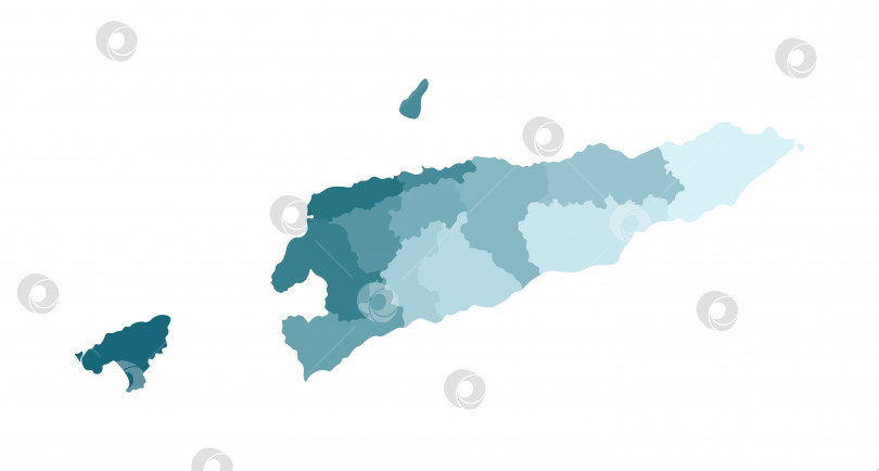 Скачать Векторная изолированная иллюстрация упрощенной административной карты Восточного Тимора (Timor-Leste). Границы регионов. Красочные силуэты синего цвета цвета хаки фотосток Ozero