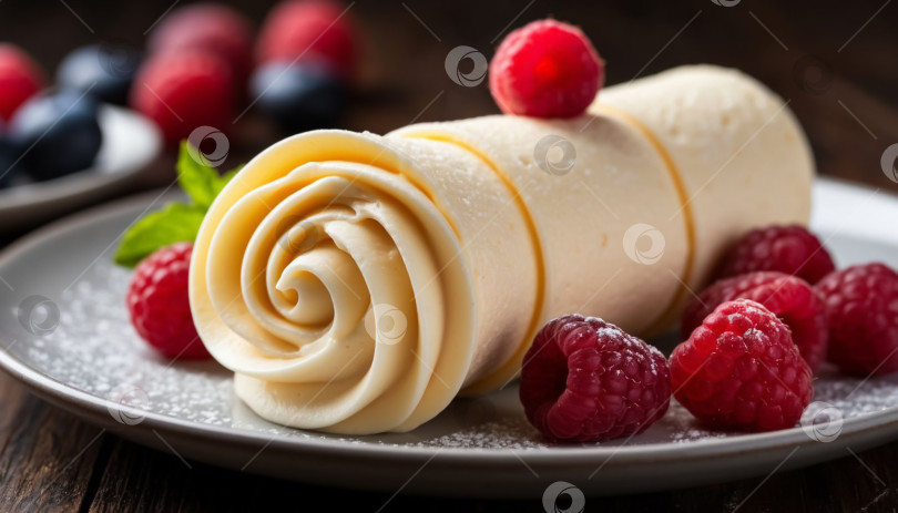 Скачать Кремовый трубчатый торт на темном фоне. Создан искусственный интеллект. фотосток Ozero