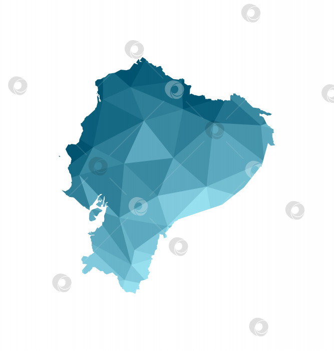 Скачать Векторный значок изолированной иллюстрации с упрощенным синим силуэтом карты Эквадора. Многоугольный геометрический стиль, треугольные формы. Белый фон фотосток Ozero