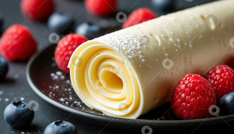 Скачать Кремовый трубчатый торт на темном фоне. Создан искусственный интеллект. фотосток Ozero