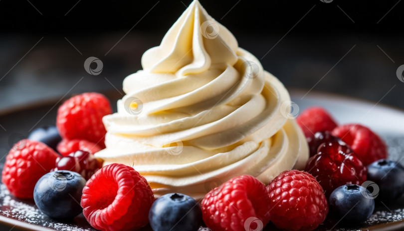 Скачать Кремовый трубчатый торт на темном фоне. Создан искусственный интеллект. фотосток Ozero