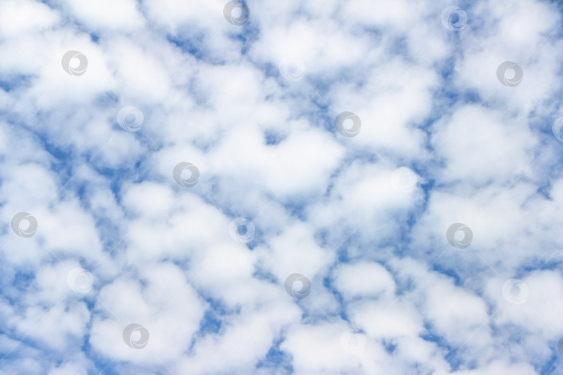 Скачать Бескрайнее голубое небо, наполненное пушистыми белыми облаками, создает безмятежную атмосферу, идеально подходящую для создания фона или проектов на природную тематику, передавая спокойствие и открытость фотосток Ozero