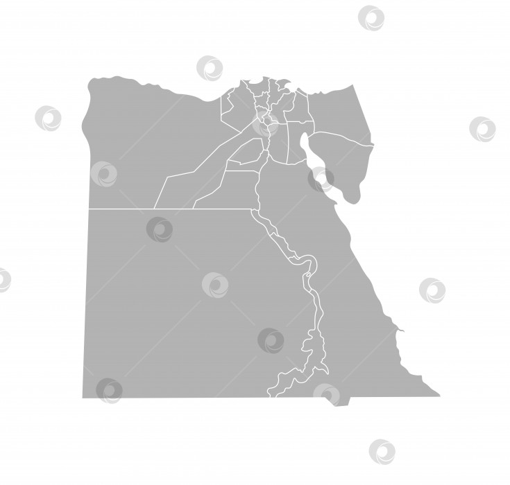 Скачать Векторная изолированная иллюстрация упрощенной административной карты Египта. Границы провинций (регионов). Серые силуэты. Белый контур фотосток Ozero