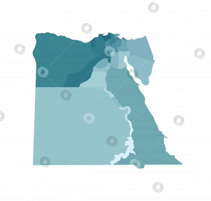 Скачать Векторная изолированная иллюстрация упрощенной административной карты Египта. Границы регионов. Красочные силуэты синего цвета цвета хаки фотосток Ozero