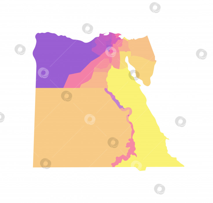 Скачать Векторная изолированная иллюстрация упрощенной административной карты Египта. Границы регионов. Разноцветные силуэты фотосток Ozero