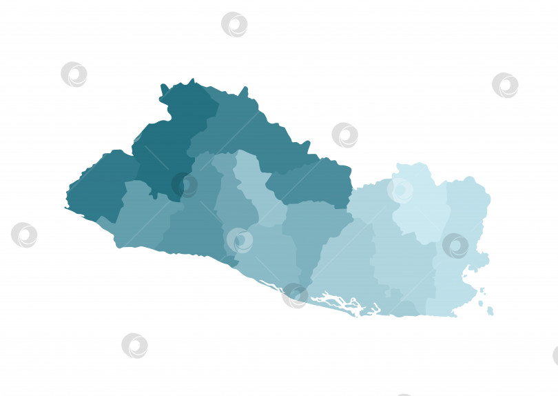 Скачать Векторная изолированная иллюстрация упрощенной административной карты Сальвадора. Границы департаментов (регионов). Красочные силуэты синего цвета цвета хаки фотосток Ozero