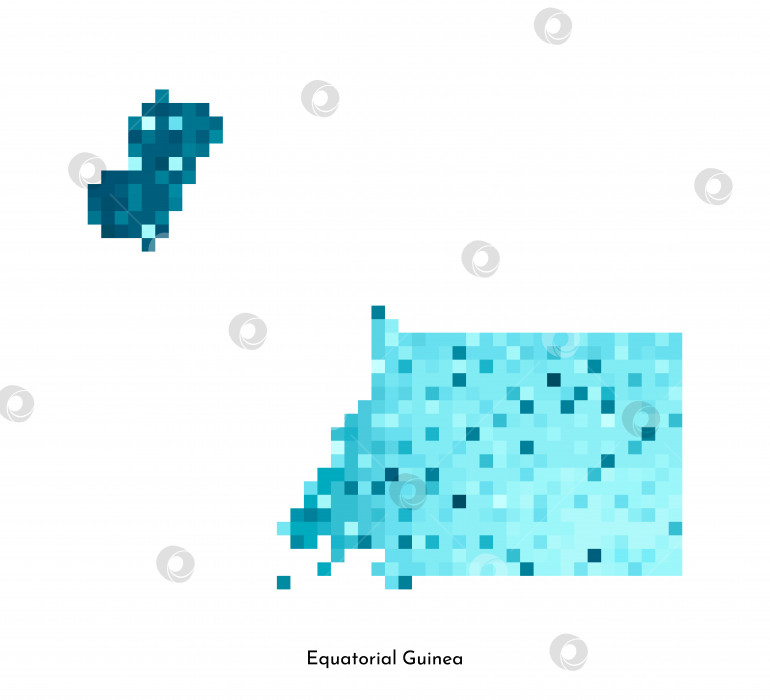Скачать Векторная изолированная геометрическая иллюстрация с упрощенным льдисто-голубым силуэтом карты Экваториальной Гвинеи. Стиль пиксельной графики для шаблона NFT. Точечный логотип с градиентной текстурой для дизайна на белом фоне фотосток Ozero