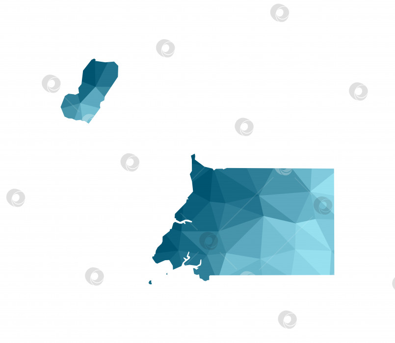 Скачать Векторный значок изолированной иллюстрации с упрощенным синим силуэтом карты Экваториальной Гвинеи. Многоугольный геометрический стиль, треугольные формы. Белый фон фотосток Ozero