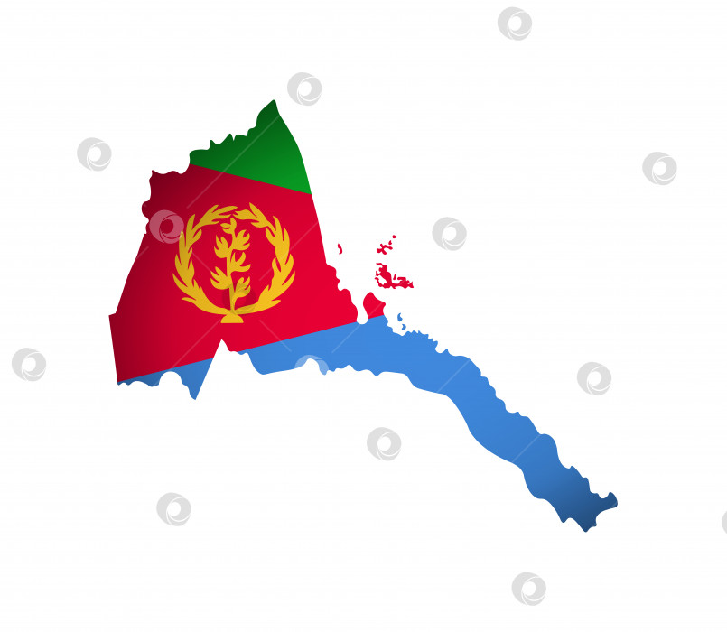 Скачать Векторная иллюстрация с национальным флагом и картой (упрощенной формы) Эритреи. Объемная тень на карте фотосток Ozero