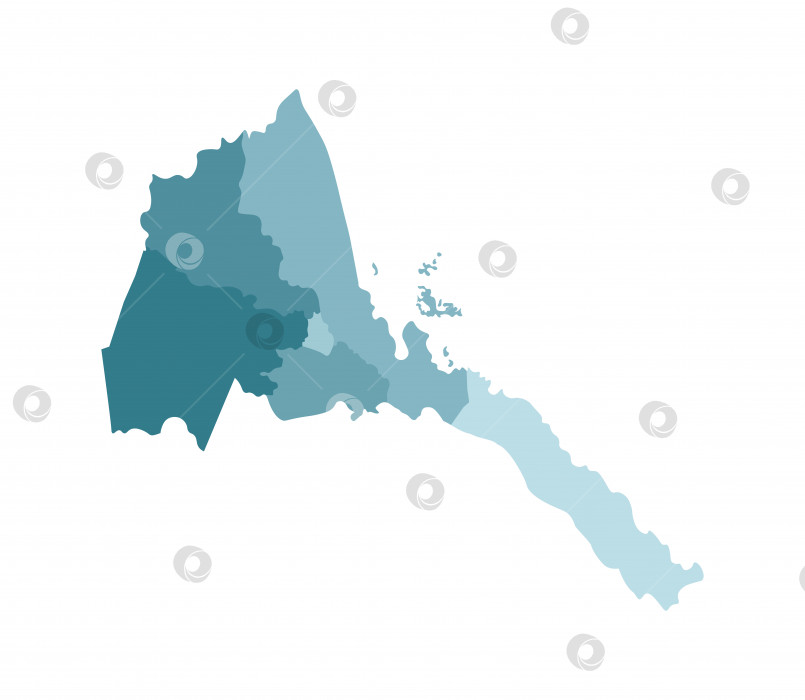 Скачать Векторная изолированная иллюстрация упрощенной административной карты Эритреи. Границы регионов. Красочные силуэты синего цвета цвета хаки фотосток Ozero