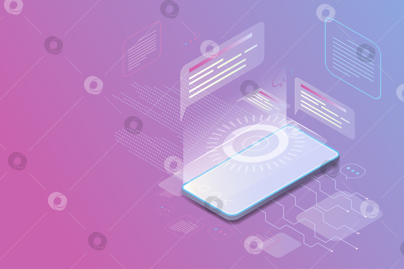 Скачать Изометрический смартфон на розово голубом фоне фотосток Ozero
