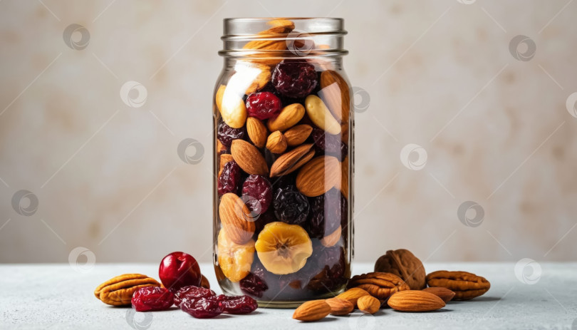Скачать Сухофрукты и орехи в стеклянной банке. фотосток Ozero