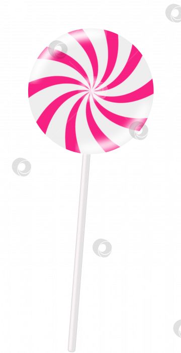 Скачать Леденец на палочке с ярко-розовыми закрученными полосками. Иллюстрация. фотосток Ozero