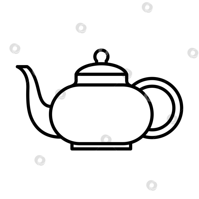 Скачать Чайник с крышкой. Значок кухонной утвари. Векторная линия кухонной утвари и инструмента. Иллюстрация столовых приборов фотосток Ozero