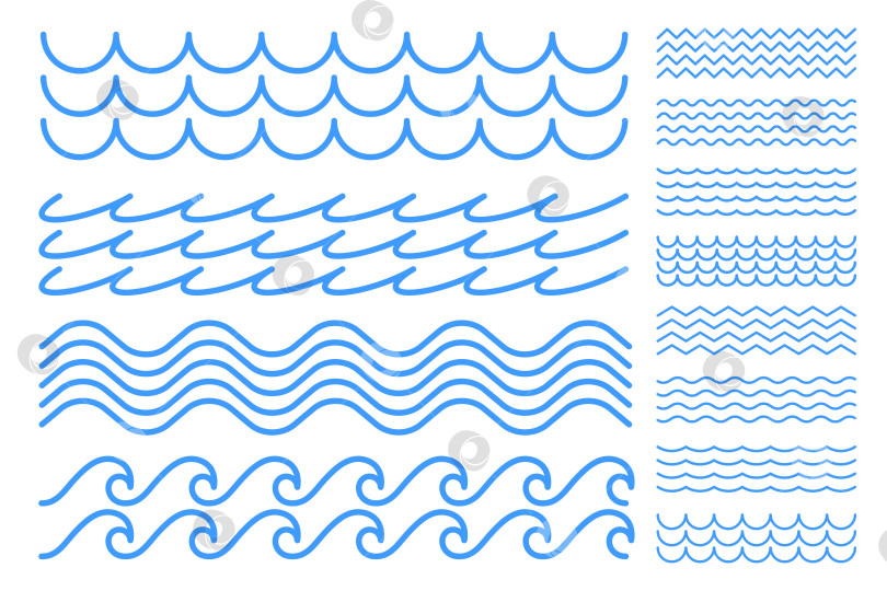 Скачать Коллекция векторов Thin line waves. Набор синих цветов фотосток Ozero