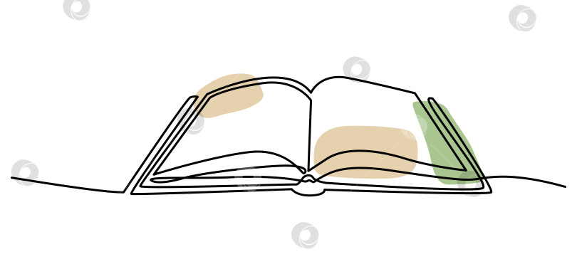 Скачать Открытая книга в одну строку. Эскиз школьного учебника. Векторная иллюстрация в виде контура фотосток Ozero