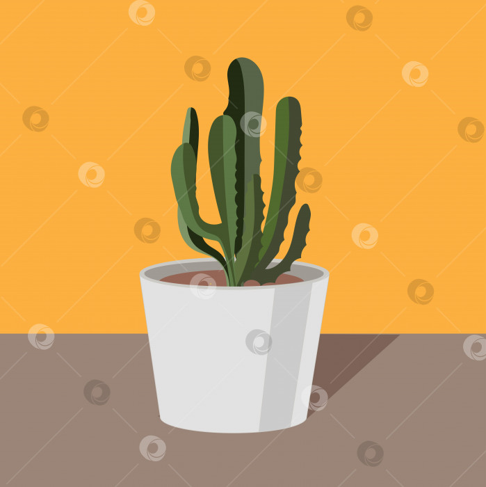 Скачать Домашнее растение кактус в горшке на желтом фоне. Иллюстрация в плоском стиле. фотосток Ozero