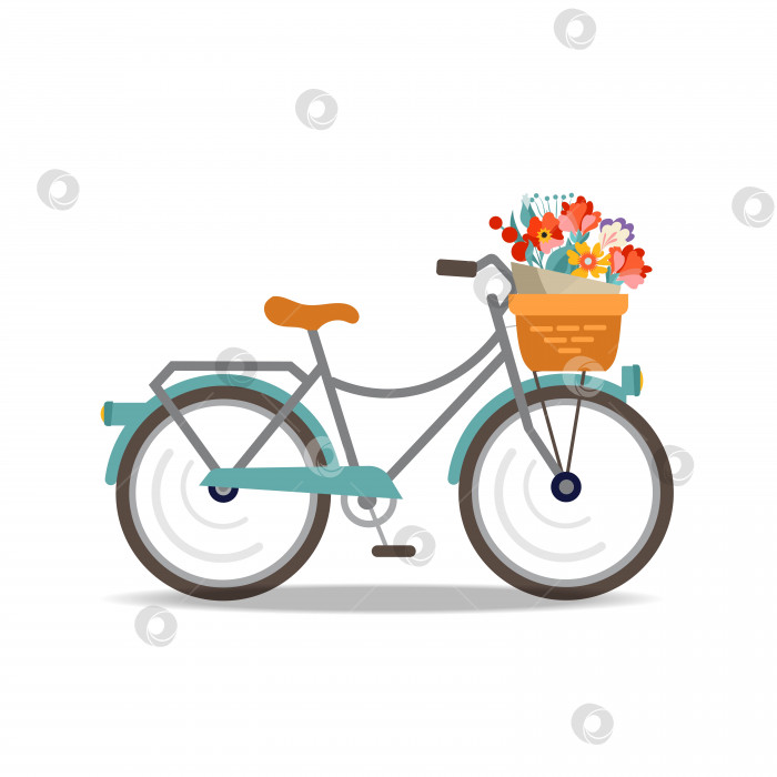 Скачать Велосипед с букетом цветов. Векторная иллюстрация в плоском стиле. фотосток Ozero