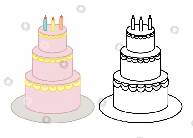Скачать Раскрашенный праздничный торт со свечами, украшенный плоско фотосток Ozero