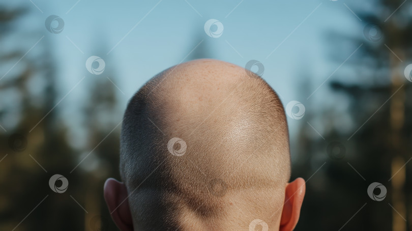 Скачать Запечатлеть безмятежность природы с точки зрения человека с бритой головой в дикой местности в светлое время суток фотосток Ozero