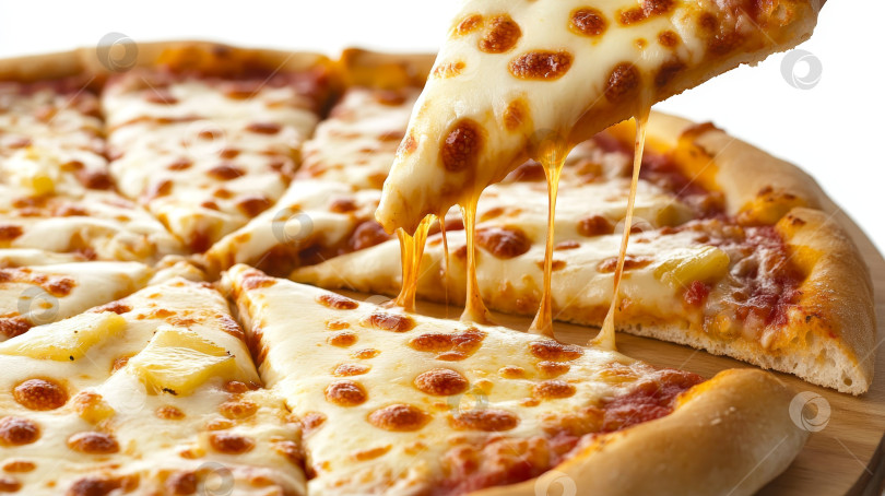 Скачать Вкуснейшая пицца с плавленым сыром и тягучей начинкой подается в теплой, уютной кухонной обстановке фотосток Ozero
