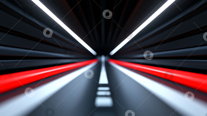 Скачать Динамичная перспектива современного туннеля с подсвеченными линиями, создающими эффект движения в футуристической среде фотосток Ozero