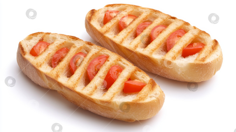 Скачать Запеченный хлеб с нарезанными помидорами на белом фоне фотосток Ozero
