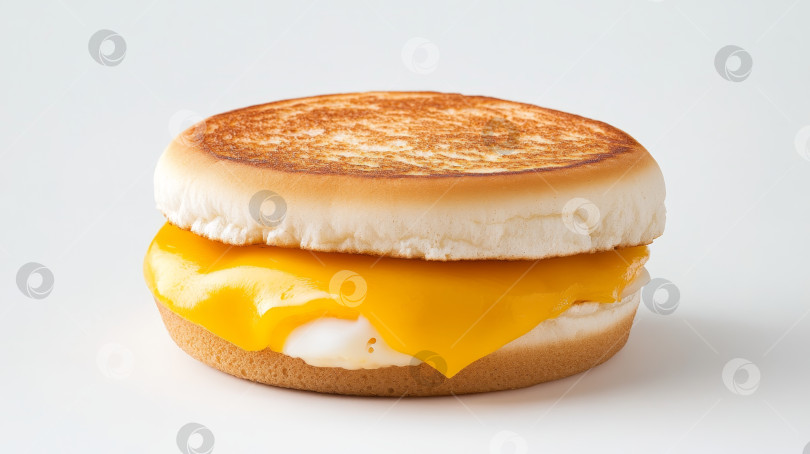 Скачать Вкусный бутерброд на завтрак с плавленым сыром и взбитым яйцом на поджаренной булочке фотосток Ozero