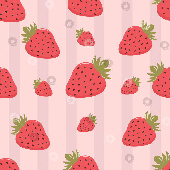 Скачать Бесшовный узор с клубникой. Модный летний фон. Векторный принт для ткани или обоев фотосток Ozero