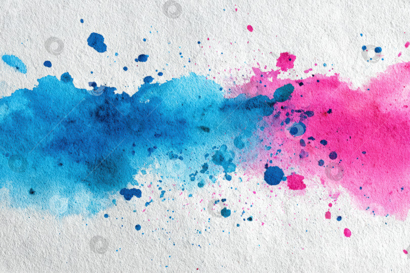 Скачать Яркая акварельная иллюстрация с вкраплениями голубой и розовой краски на текстурированной бумаге создает художественный и динамичный визуальный эффект для творческих проектов и дизайнов фотосток Ozero
