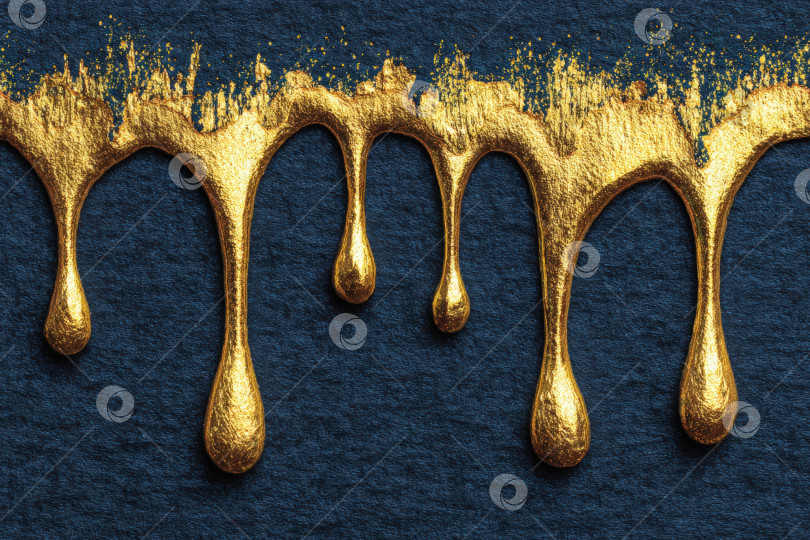Скачать Золотистая краска элегантно струится по темно-синему текстурированному фону, создавая поразительный контраст, который усиливает визуальную привлекательность и художественную выразительность композиции фотосток Ozero