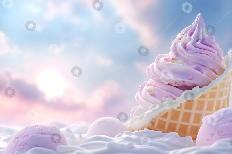 Скачать Композиция из мороженого Dreamy soft serve с розовым мороженым в виде завитков фотосток Ozero
