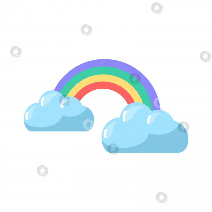 Скачать Векторная иллюстрация радуги с двумя облаками в плоском стиле. Оформление в мультяшном стиле. фотосток Ozero