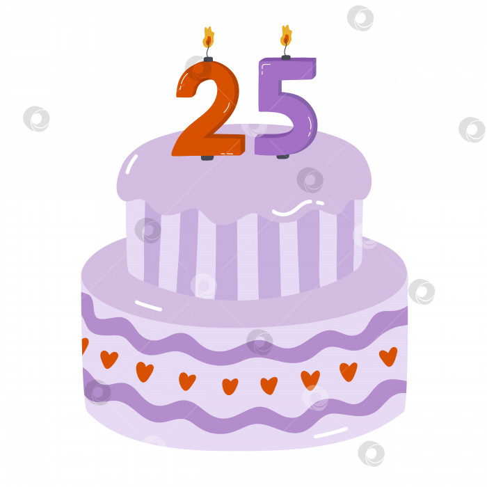 Скачать Симпатичный праздничный торт с горящими свечами в виде цифр. Десерт для празднования каждого года рождения, юбилея. Стилизованный рисованный клипарт с изображением праздничного кекса в скандинавском стиле фотосток Ozero