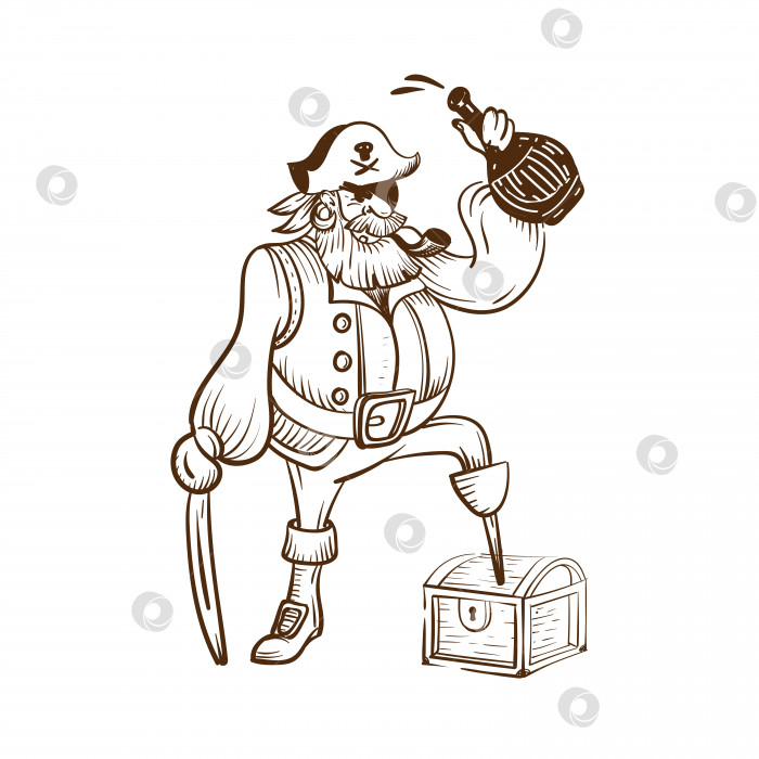 Скачать Пират с бутылкой рома линейный персонаж. фотосток Ozero