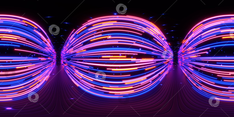 Скачать HDRI. Светящиеся неоновые линии. Полная сферическая панорама на 360 градусов. Трехмерная визуализация иллюстрации. фотосток Ozero