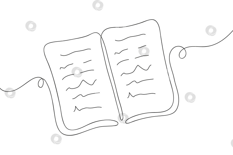 Скачать Открытая книга, обведенная сплошной линией, линейный рисунок книги и школьный учебник фотосток Ozero