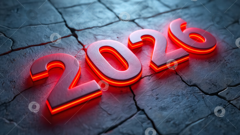 Скачать Число 2026 написано красным на скалистой поверхности фотосток Ozero