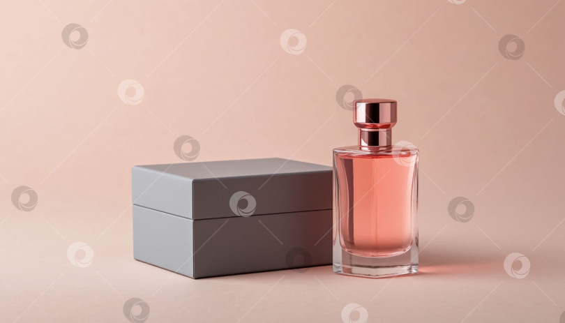 Скачать Флакон духов из розового стекла на пастельном фоне фотосток Ozero