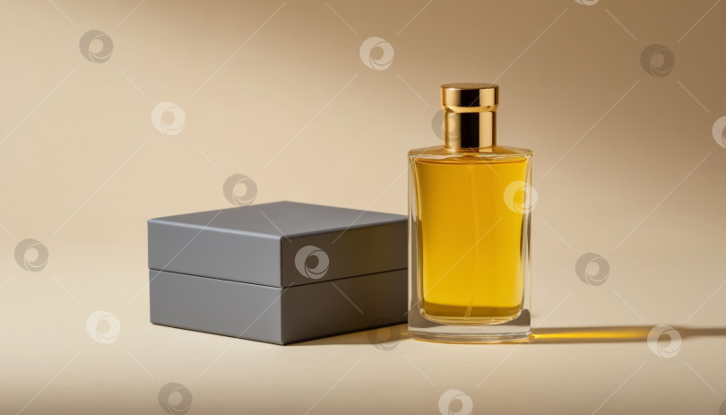 Скачать Желтый стеклянный флакон духов на пастельном фоне фотосток Ozero